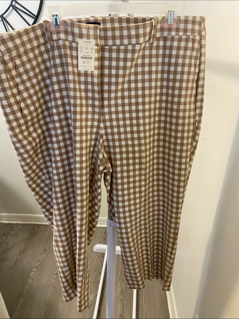 J. Crew Brown and White Gingham Capris